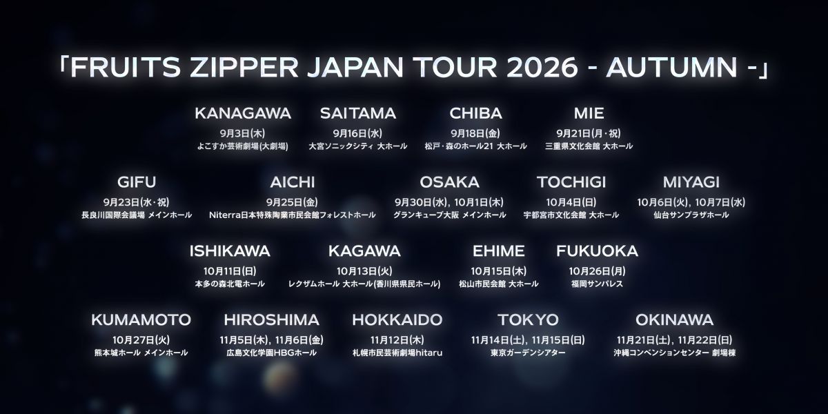 FRUITS ZIPPERがグループ史上最多公演数の全国ホールツアー開催へ！詳細を調べてみた！